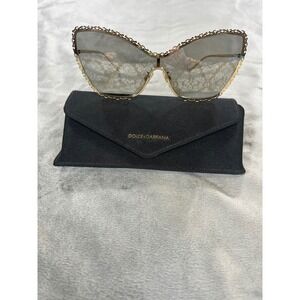 Dolce & Gabbana Gold Filigree Cat-Eye Sunglasses with Gray Gradient Lenses